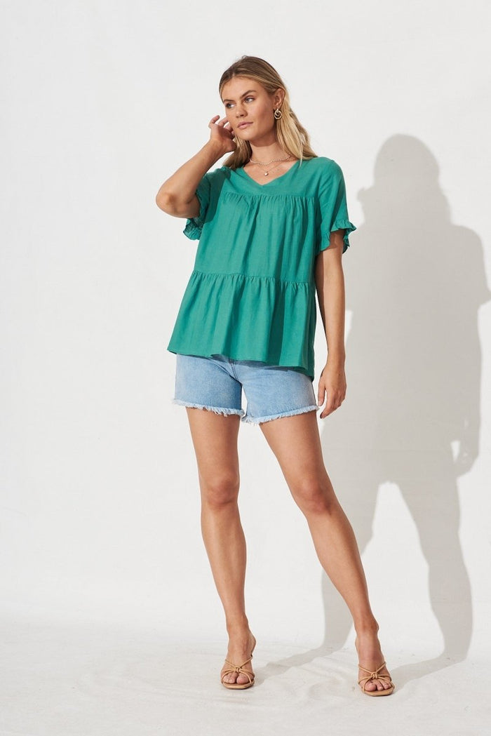 Cesara Top In Teal Linen Blend - St Frock (Dev)
