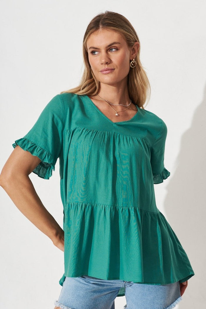 Cesara Top In Teal Linen Blend - St Frock (Dev)