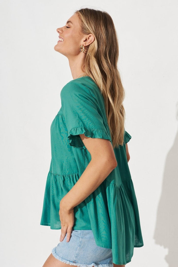Cesara Top In Teal Linen Blend - St Frock (Dev)