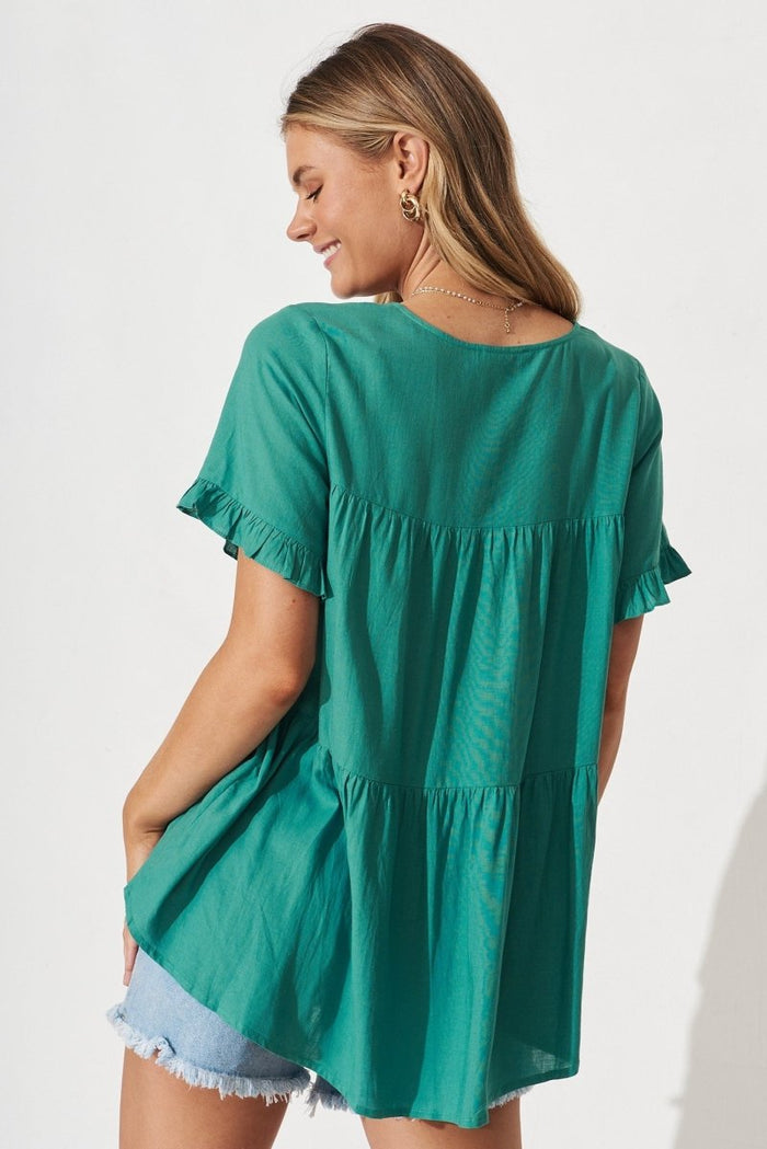 Cesara Top In Teal Linen Blend - St Frock (Dev)