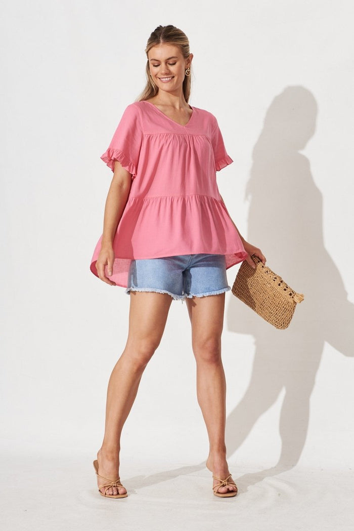 Cesara Top In Pink Linen Blend - St Frock (Dev)