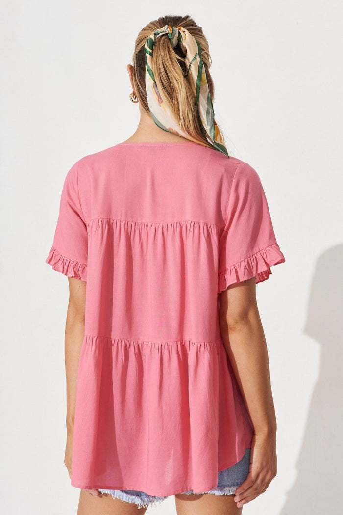 Cesara Top In Pink Linen Blend - St Frock (Dev)