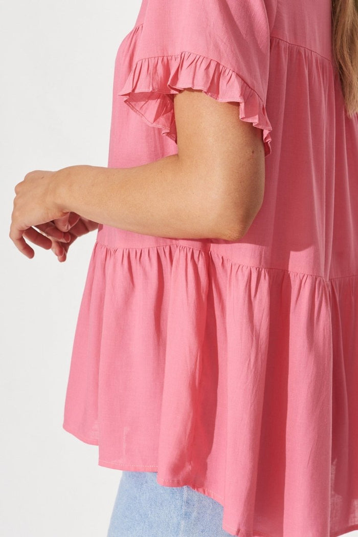 Cesara Top In Pink Linen Blend - St Frock (Dev)