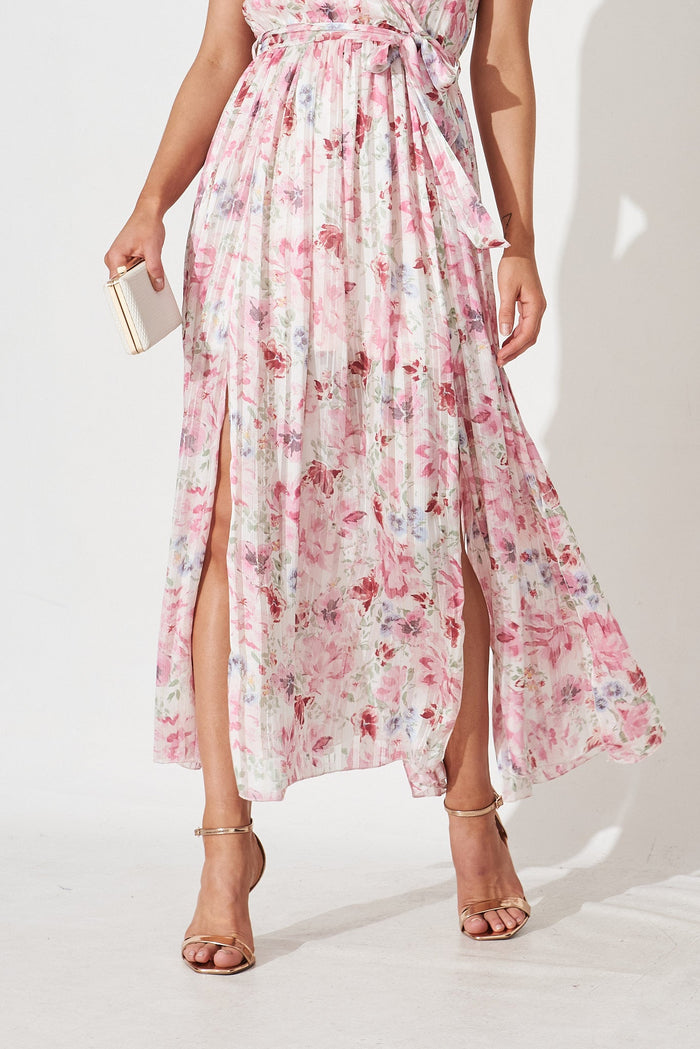 Sherly Maxi Dress In White With Pink Floral - front