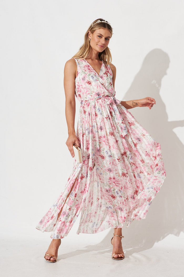 Sherly Maxi Dress In White With Pink Floral - full length