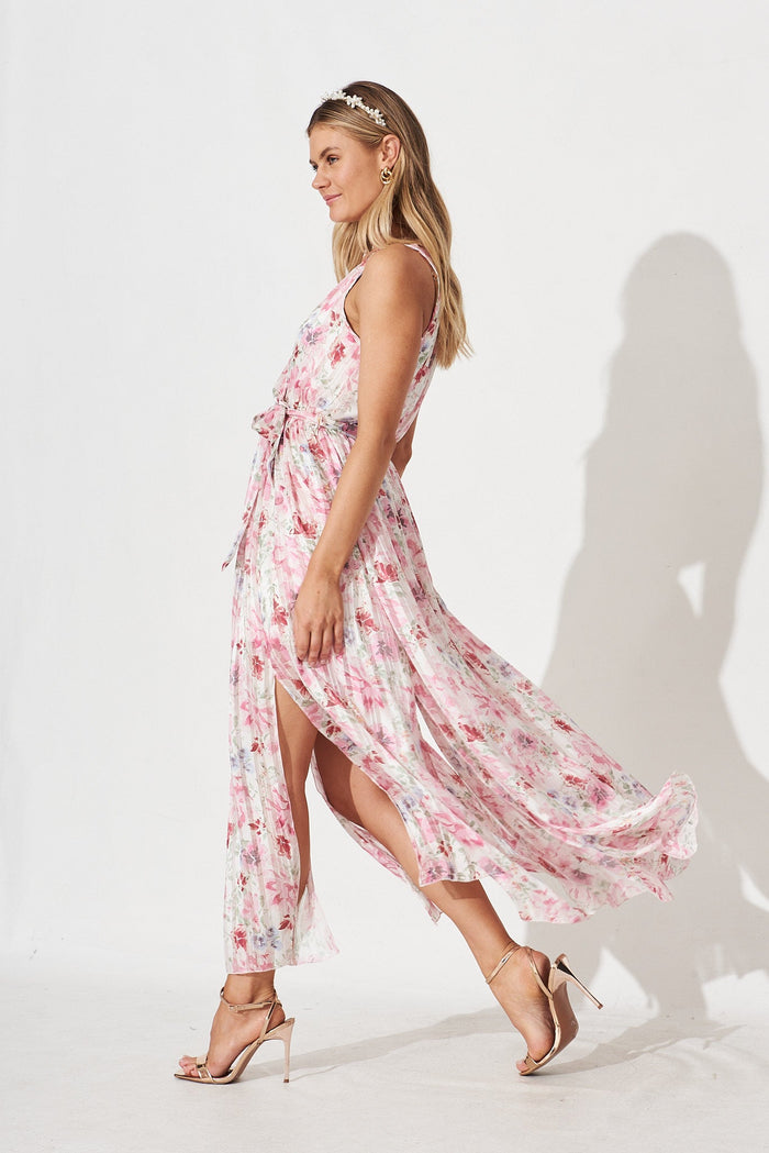 Sherly Maxi Dress In White With Pink Floral - side