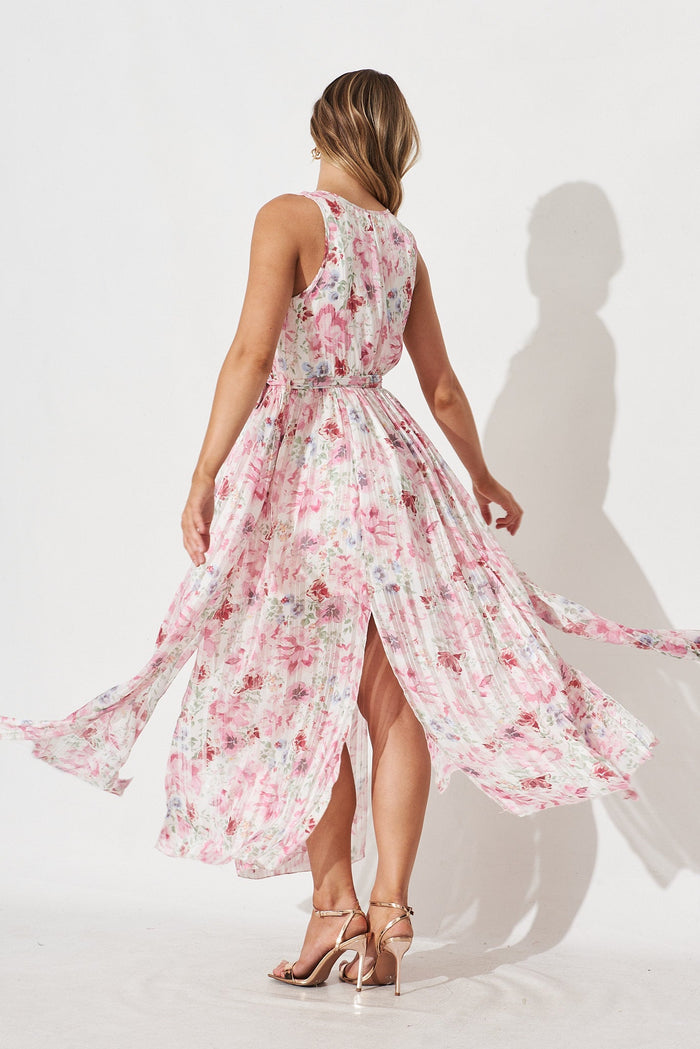 Sherly Maxi Dress In White With Pink Floral - back