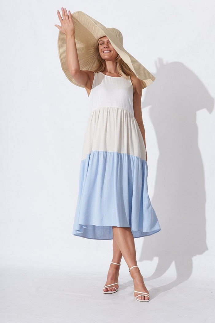 Cecily Midi Dress In Multi Colourblock Linen - St Frock (Dev)