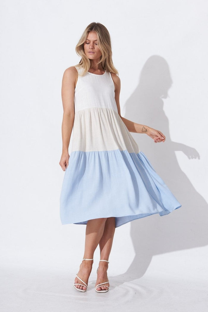 Cecily Midi Dress In Multi Colourblock Linen - St Frock (Dev)