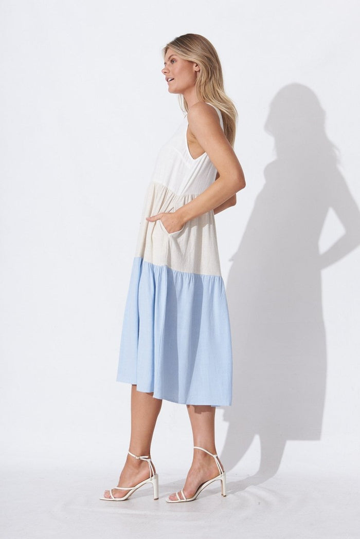Cecily Midi Dress In Multi Colourblock Linen - St Frock (Dev)