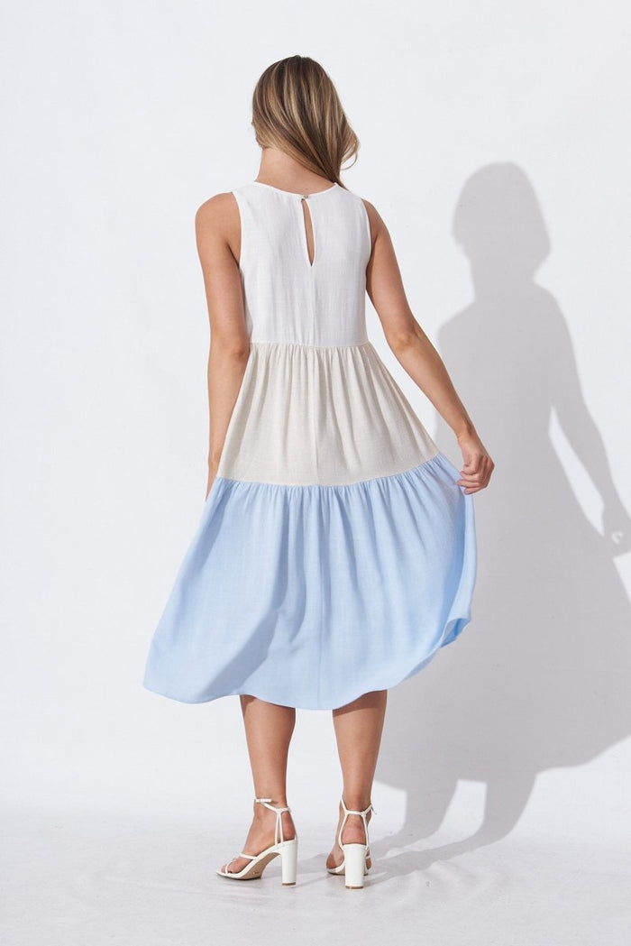 Cecily Midi Dress In Multi Colourblock Linen - St Frock (Dev)