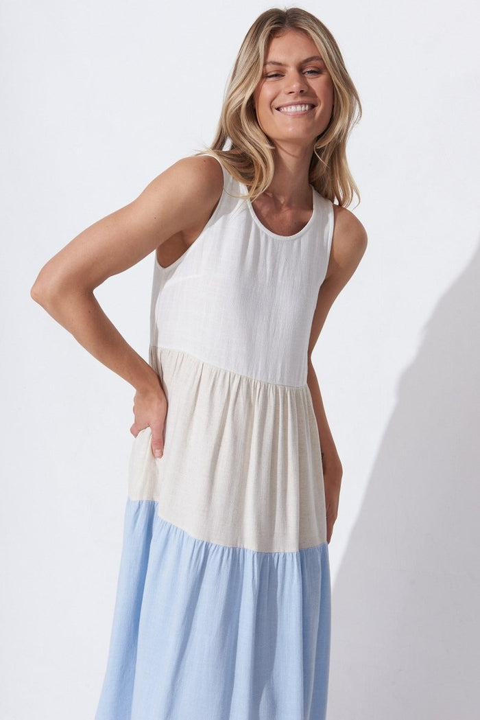 Cecily Midi Dress In Multi Colourblock Linen - St Frock (Dev)
