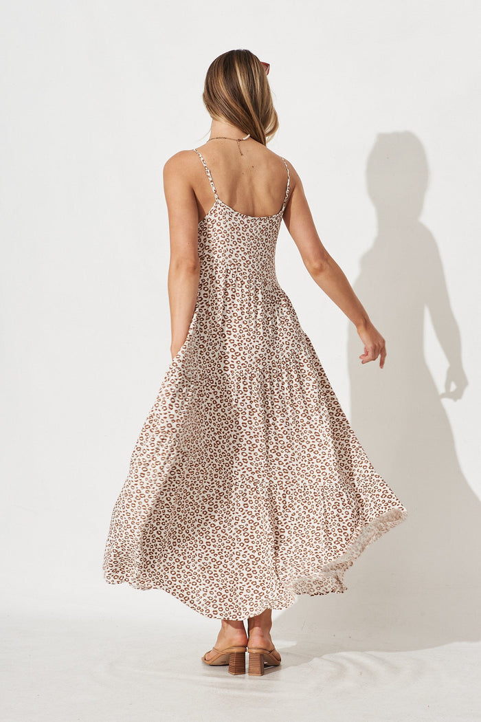 Gillian Maxi Dress In Ivory With Brown Leopard - back