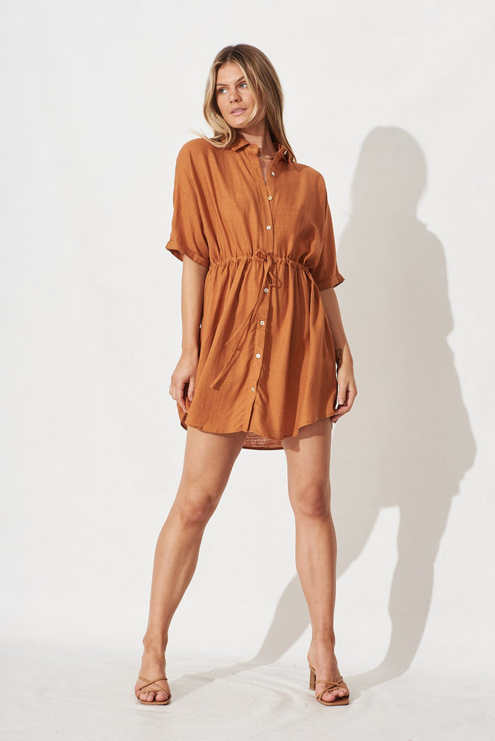 Tina Shirt Dress In Marigold Linen Blend - full length