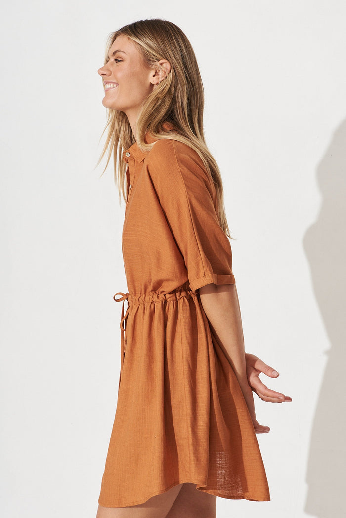 Tina Shirt Dress In Marigold Linen Blend - side