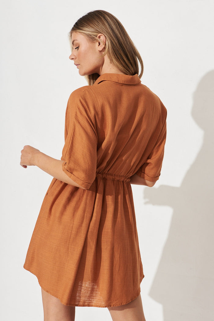 Tina Shirt Dress In Marigold Linen Blend - back