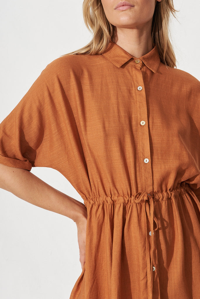 Tina Shirt Dress In Marigold Linen Blend - detail