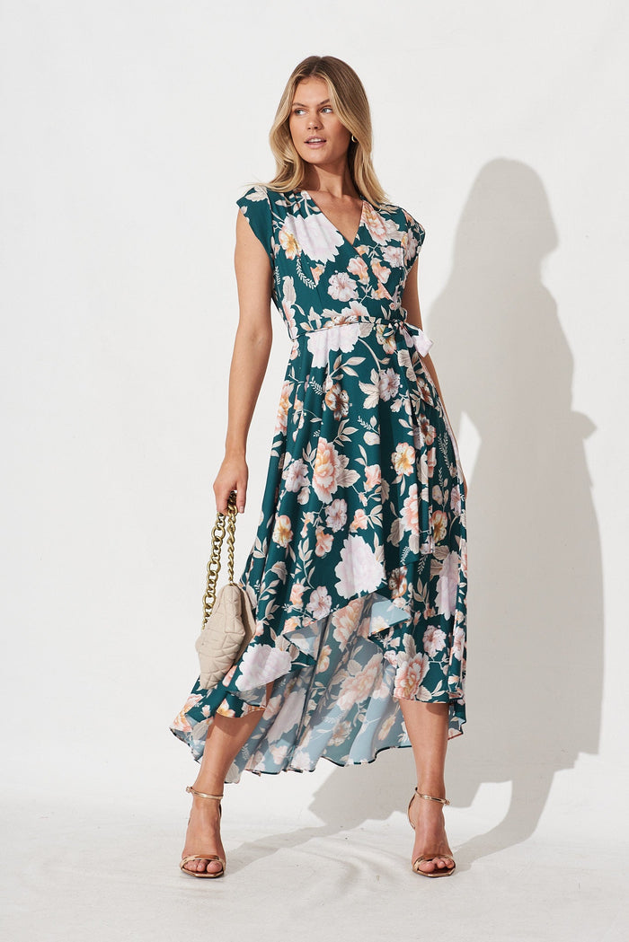 Savannah Dress In Teal Floral - full length