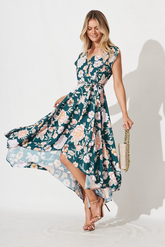 Savannah Dress In Teal Floral - full length