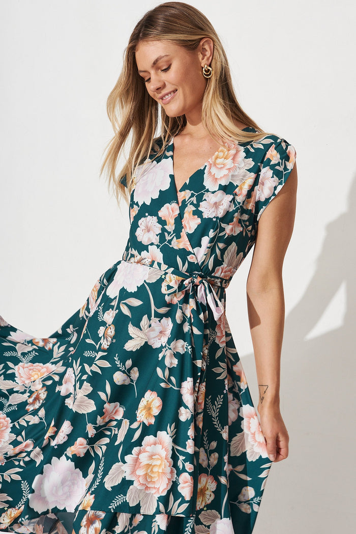 Savannah Dress In Teal Floral - front