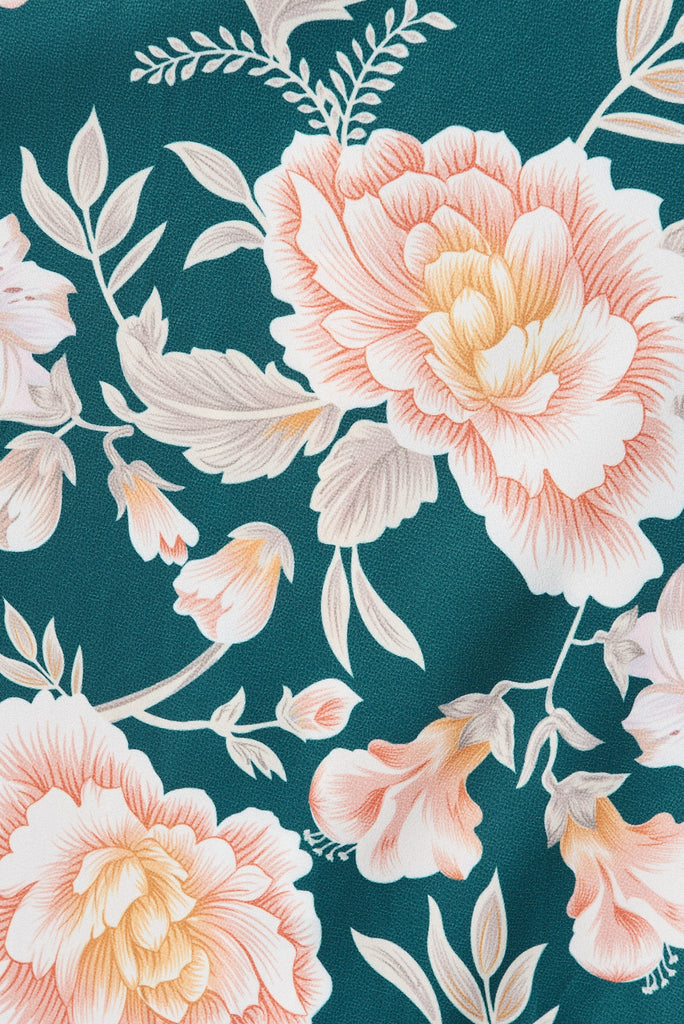 Savannah Dress In Teal Floral - fabric
