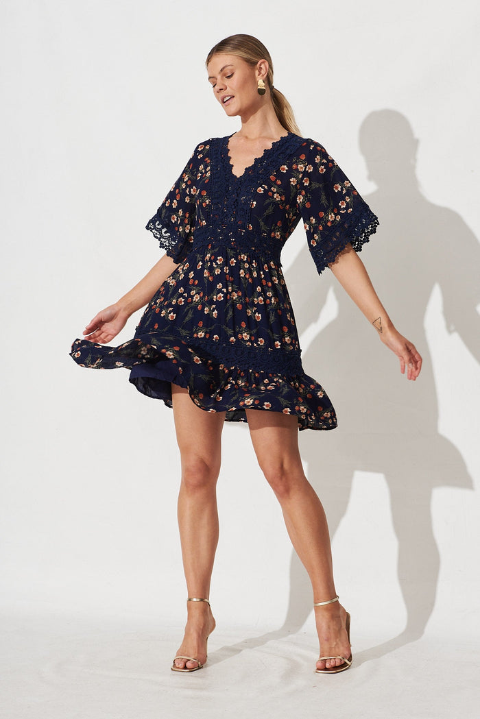 Macca Dress In Navy Floral - full length
