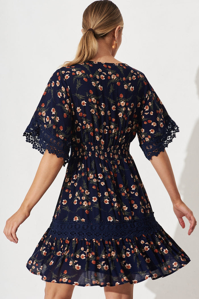 Macca Dress In Navy Floral - back