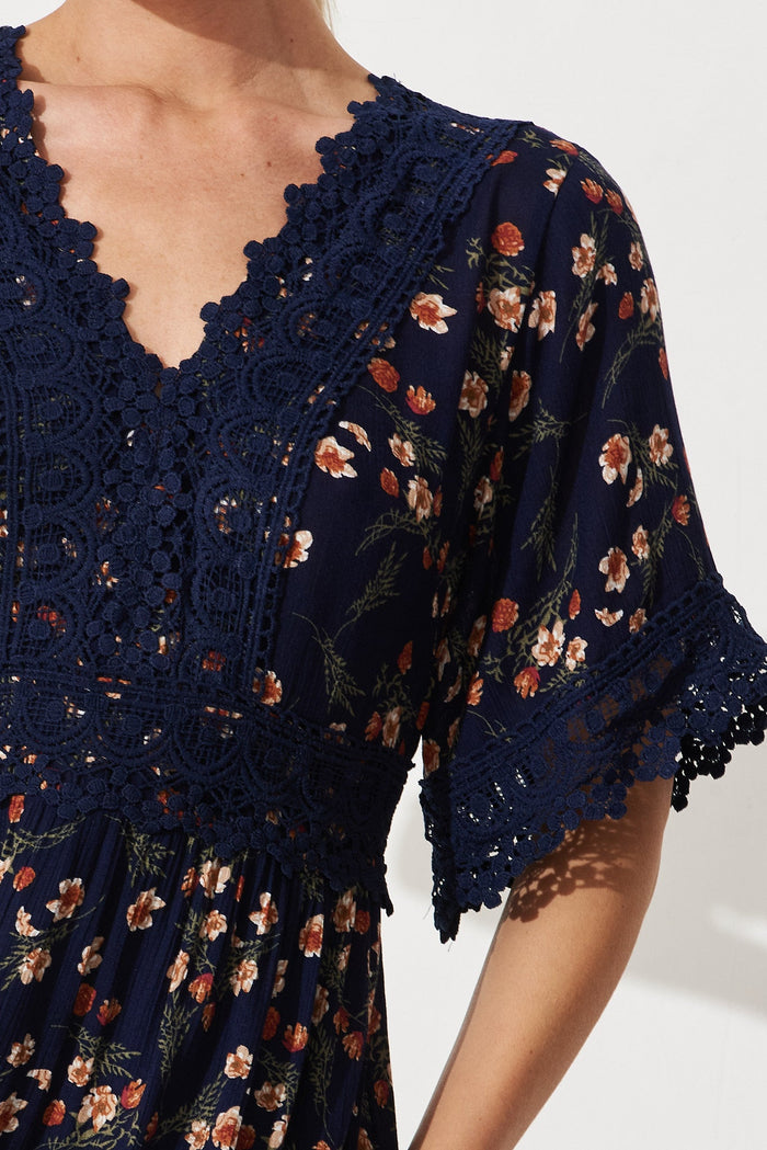 Macca Dress In Navy Floral - detail