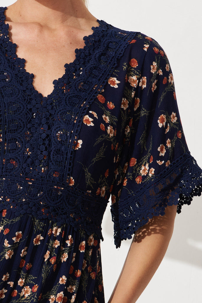 Macca Dress In Navy Floral - detail
