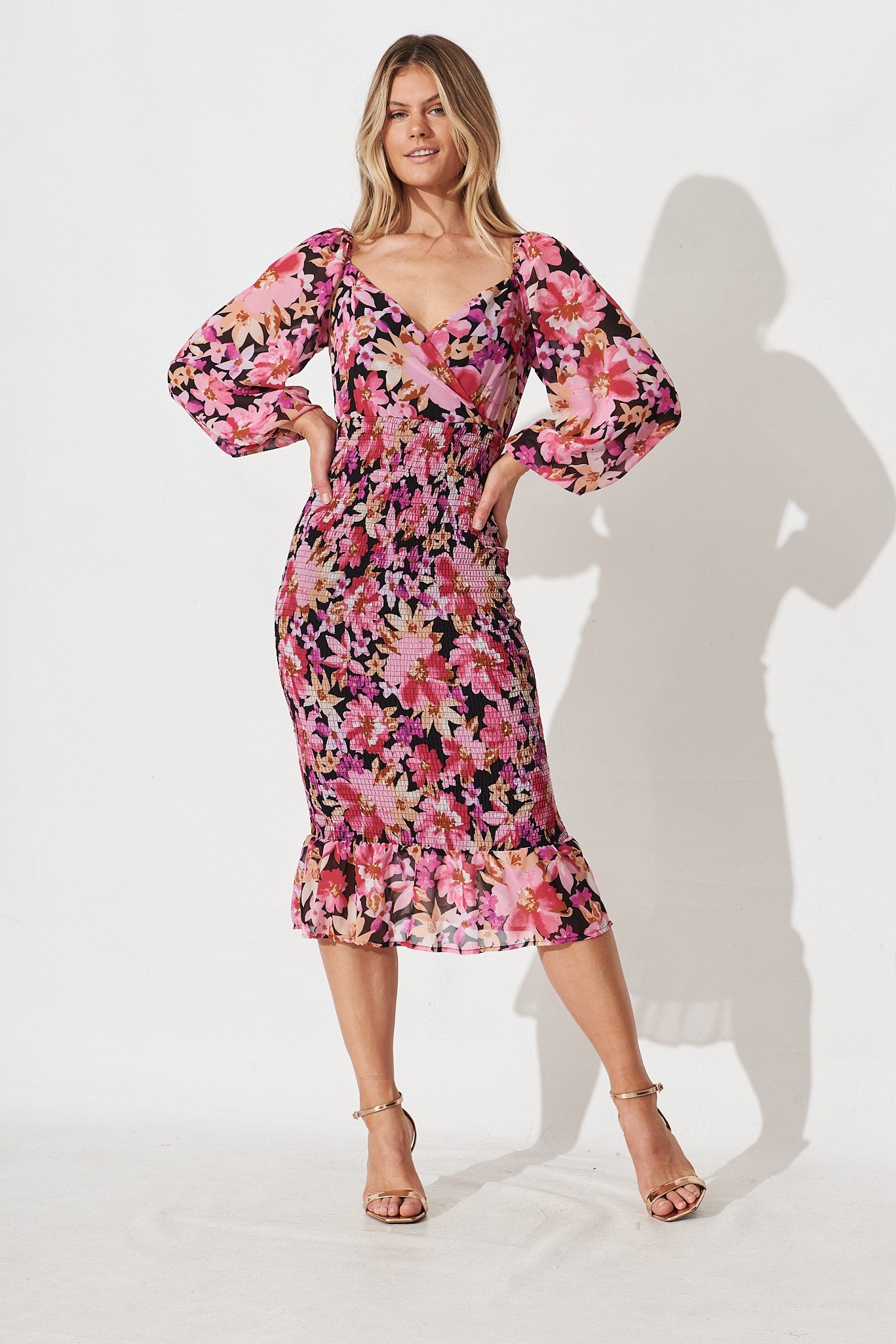 Bernadine Midi Dress In Black With Purple Floral - St Frock (Dev)