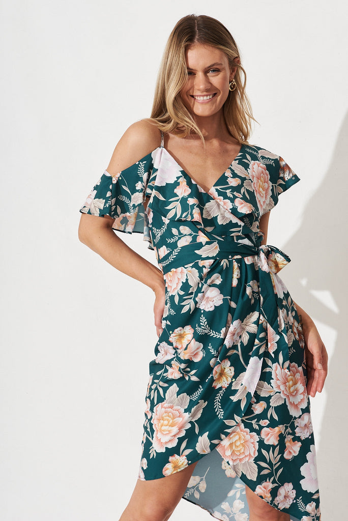 Wintour Dress In Teal Floral - front