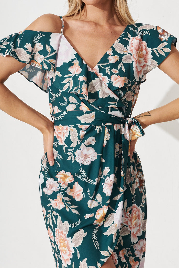 Wintour Dress In Teal Floral - detail