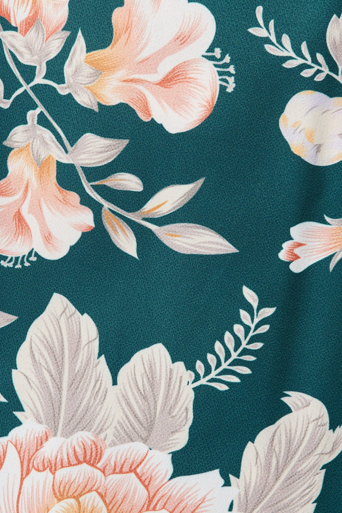 Wintour Dress In Teal Floral - fabric