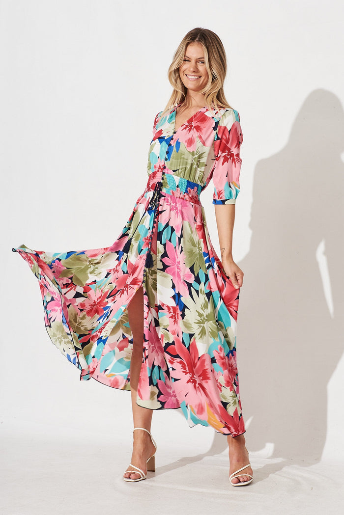 Selena Maxi Dress In Navy Multi Floral - full length