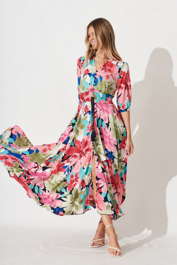 Selena Maxi Dress In Navy Multi Floral - full length