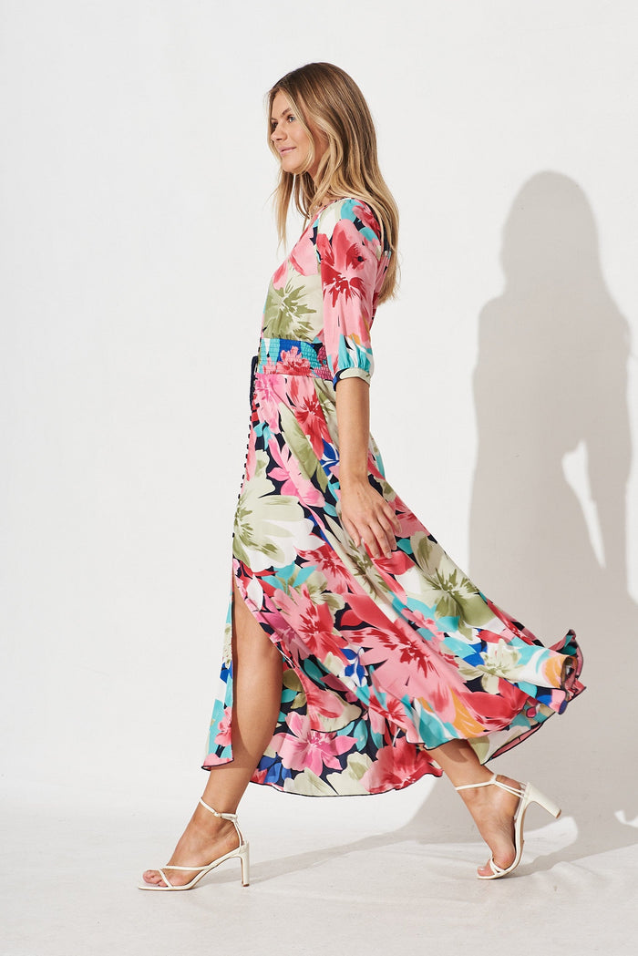 Selena Maxi Dress In Navy Multi Floral - side
