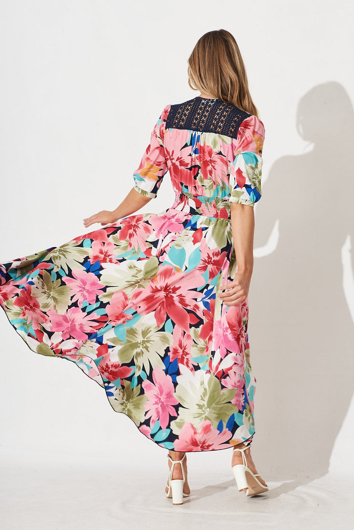 Selena Maxi Dress In Navy Multi Floral - back