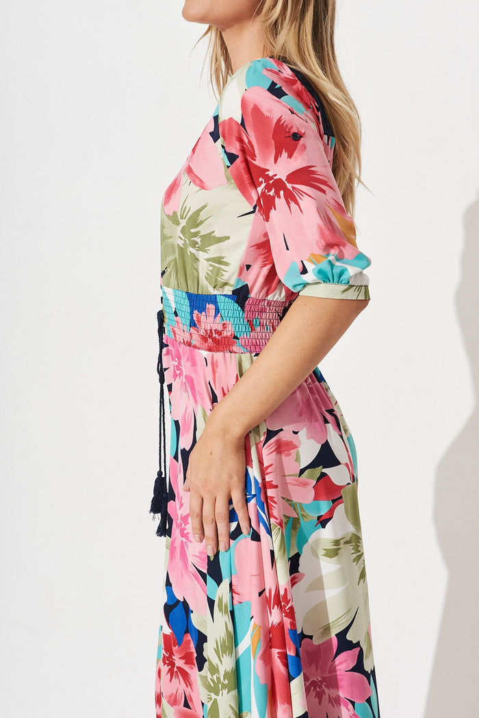 Selena Maxi Dress In Navy Multi Floral - detail