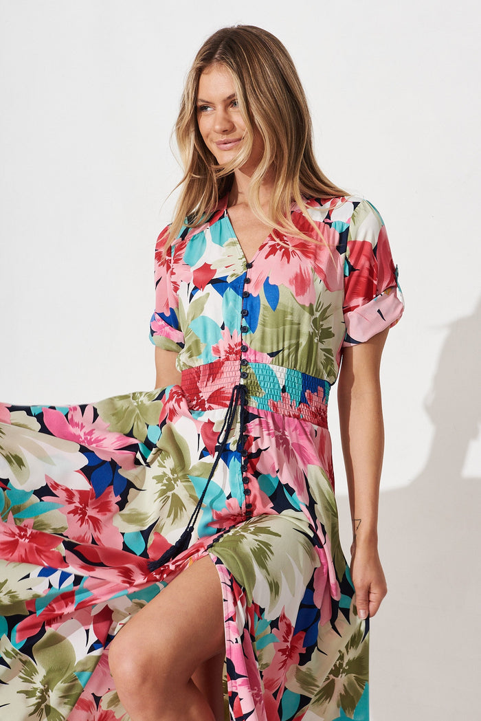 Selena Maxi Dress In Navy Multi Floral - front