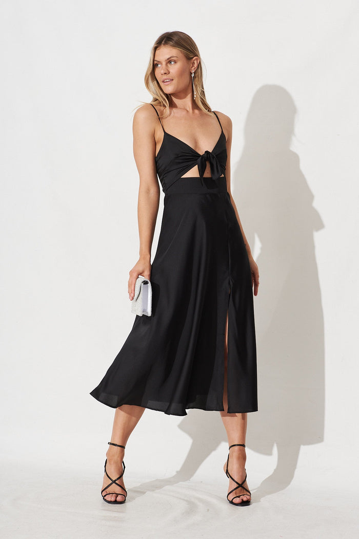 Andressa Midi Dress In Black Satin - full length