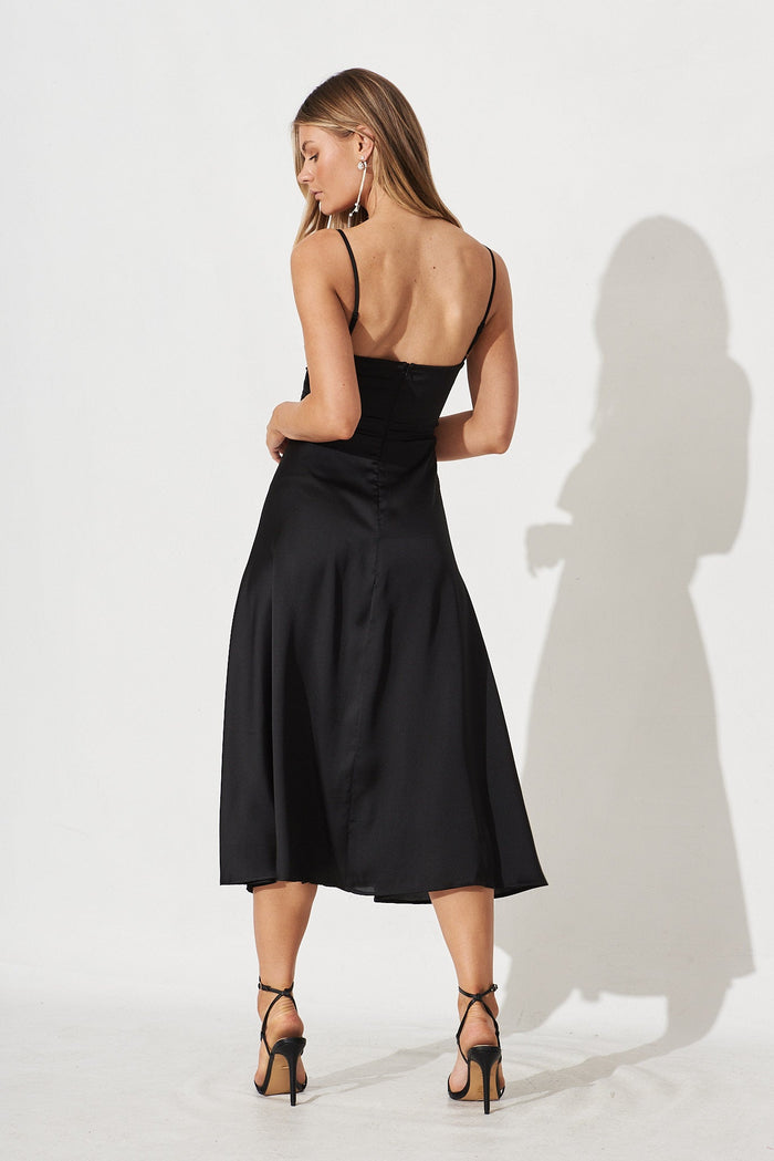 Andressa Midi Dress In Black Satin - back