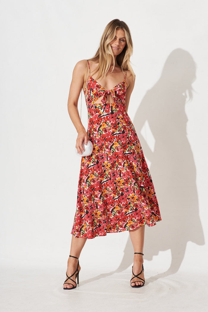 Andressa Midi Dress In Red Floral - full length