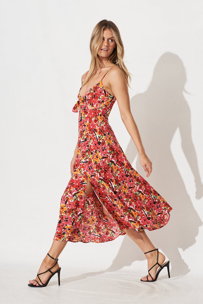 Andressa Midi Dress In Red Floral - side