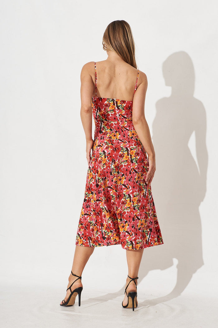 Andressa Midi Dress In Red Floral - back