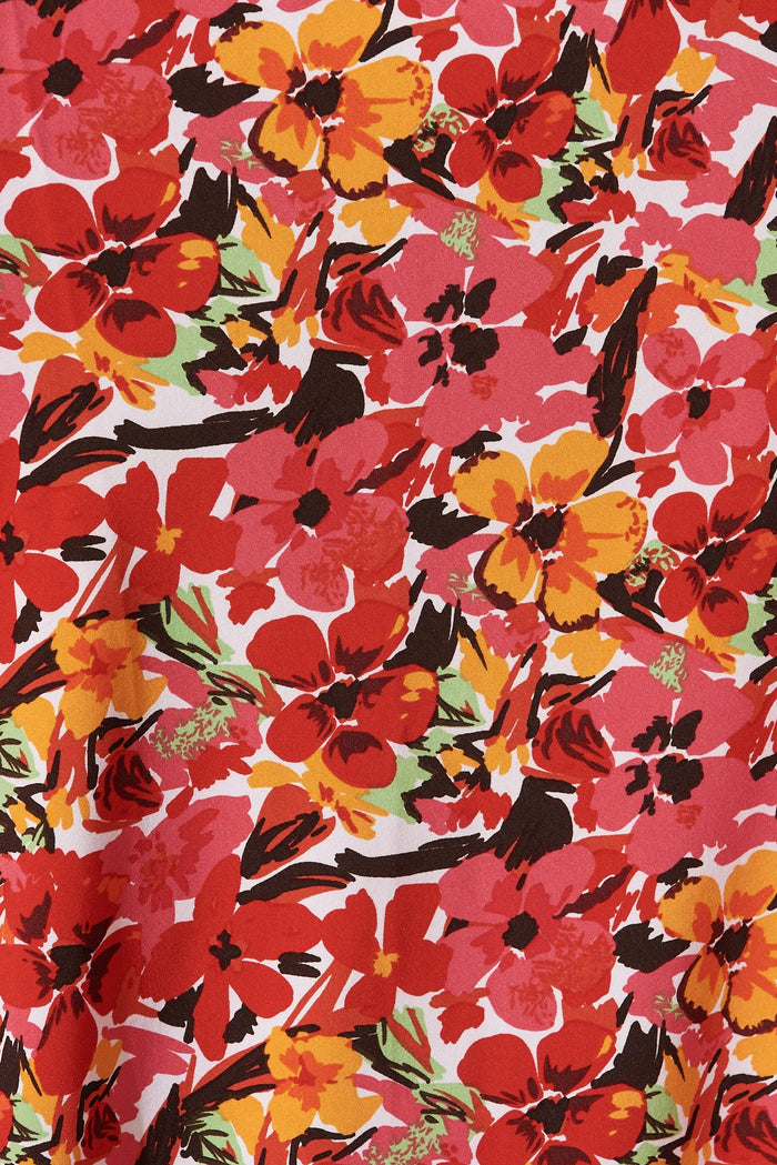 Andressa Midi Dress In Red Floral - fabric