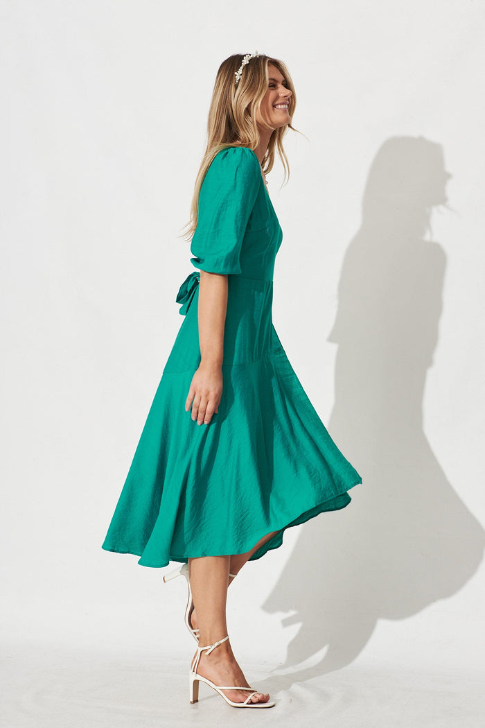 Acacia Wrap Midi Dress In Turquoise - side