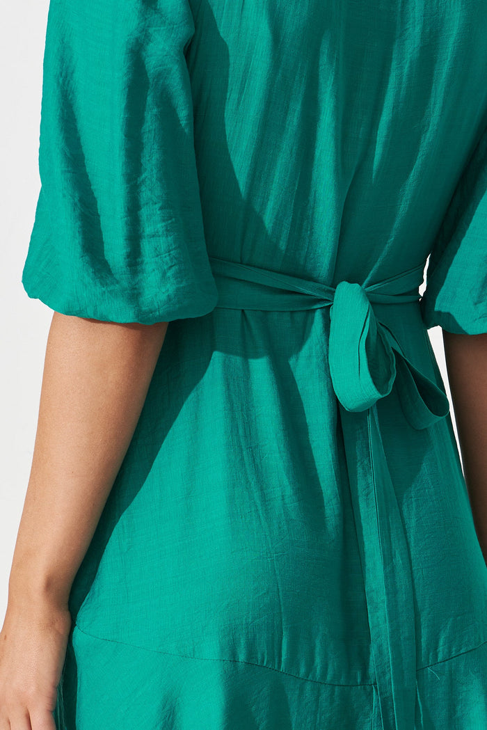 Acacia Wrap Midi Dress In Turquoise - detail