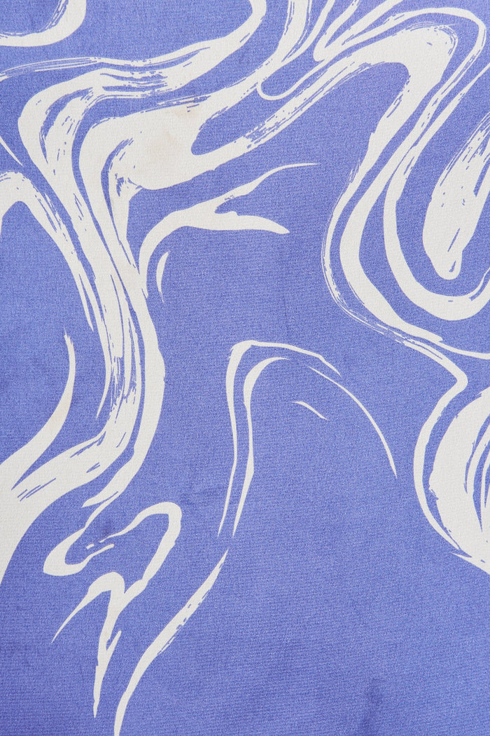 Pippa Maxi Dress In Blue With White Swirl Print Satin - fabric