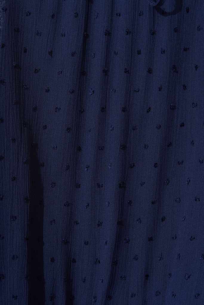 Boheme Maxi Dress In Navy Swiss Dot - fabric