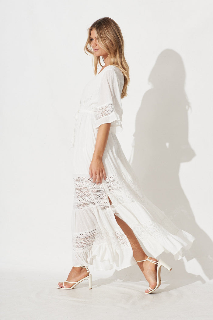 Roxy Maxi Dress In White Swiss Dot - side